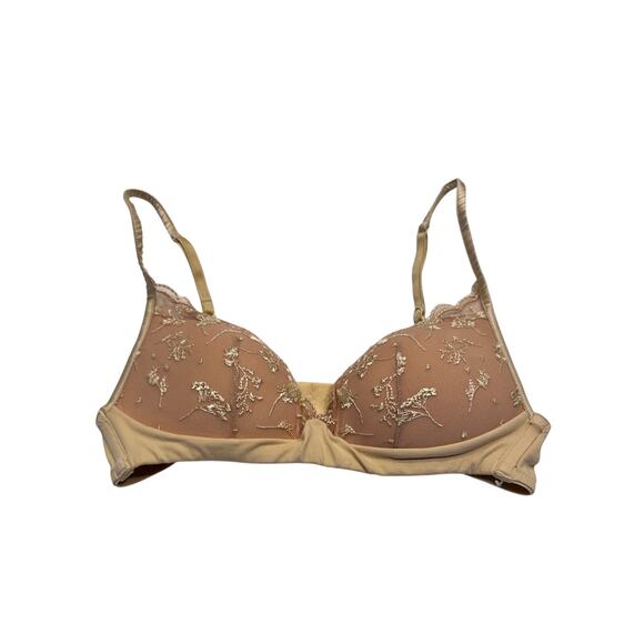 La Perla Other - La Perla Embroidered Tulle Wireless Padded Bralette Size 32B Halo Ivory Nude